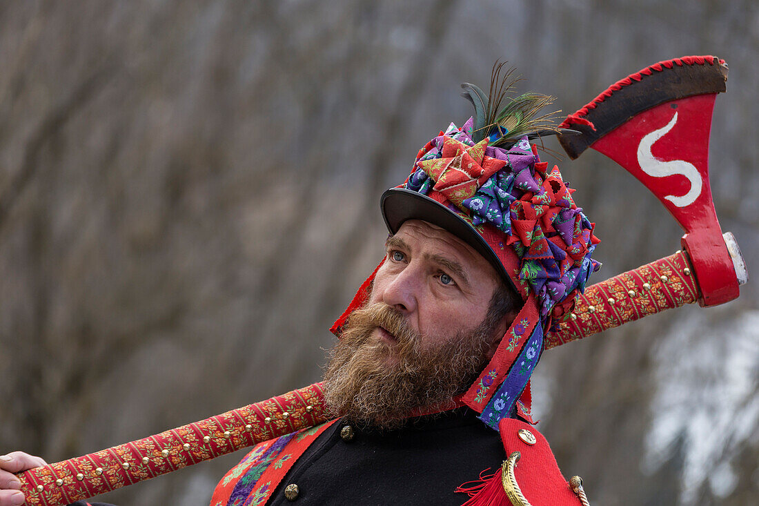 Varaita Valley (Valle Varaita), Cuneo, Sampeyre, Piedmont, Italy,Europe, Alpine historical carnival, La Baio di Sampeyre