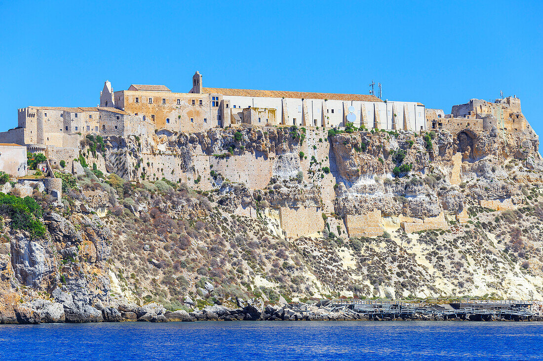 Italy, Puglia/Apulia, Tremiti Islands, San Nicola Island, Abbey of Santa Maria from the sea