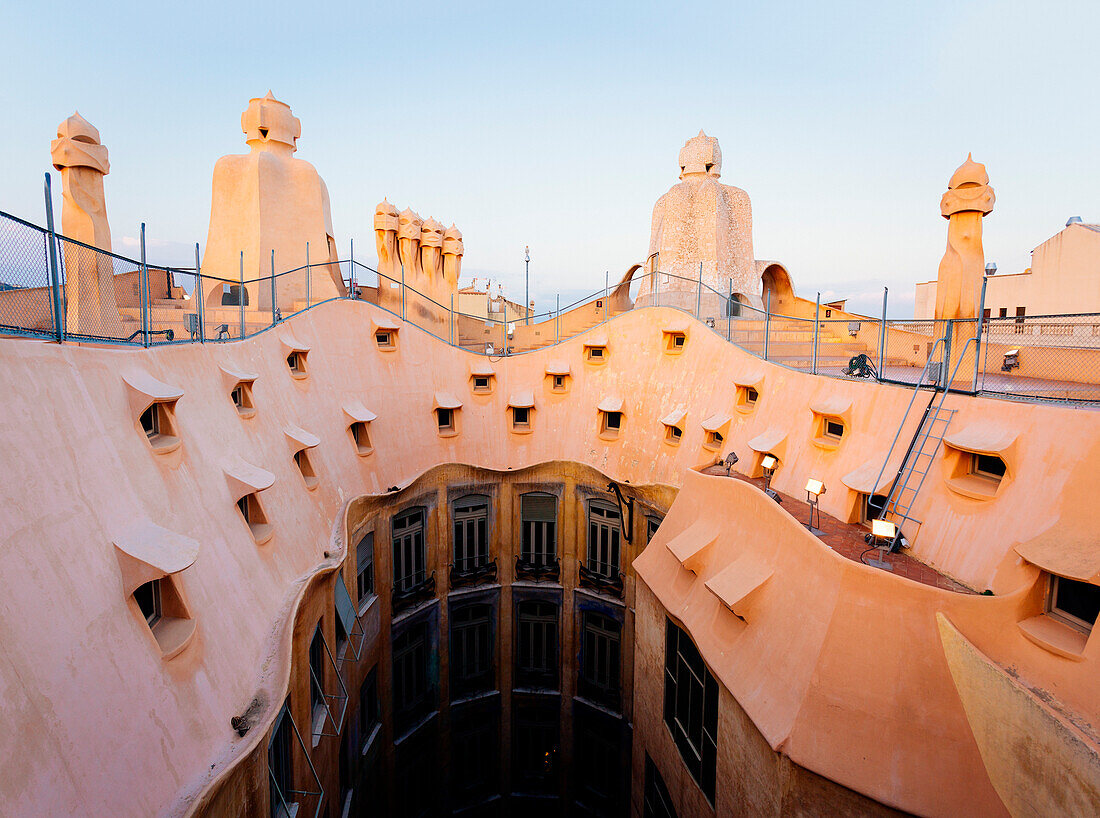 Barcelona, Spain, La Pedrera rooftop, designed by Antonio Gaudi