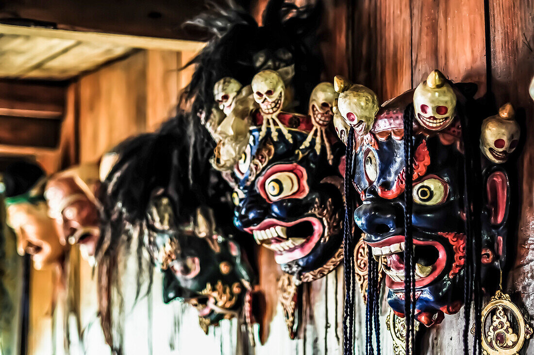 Masks depicting an irate divinity,Rasuwa district, Bagmati region,Nepal,Asia