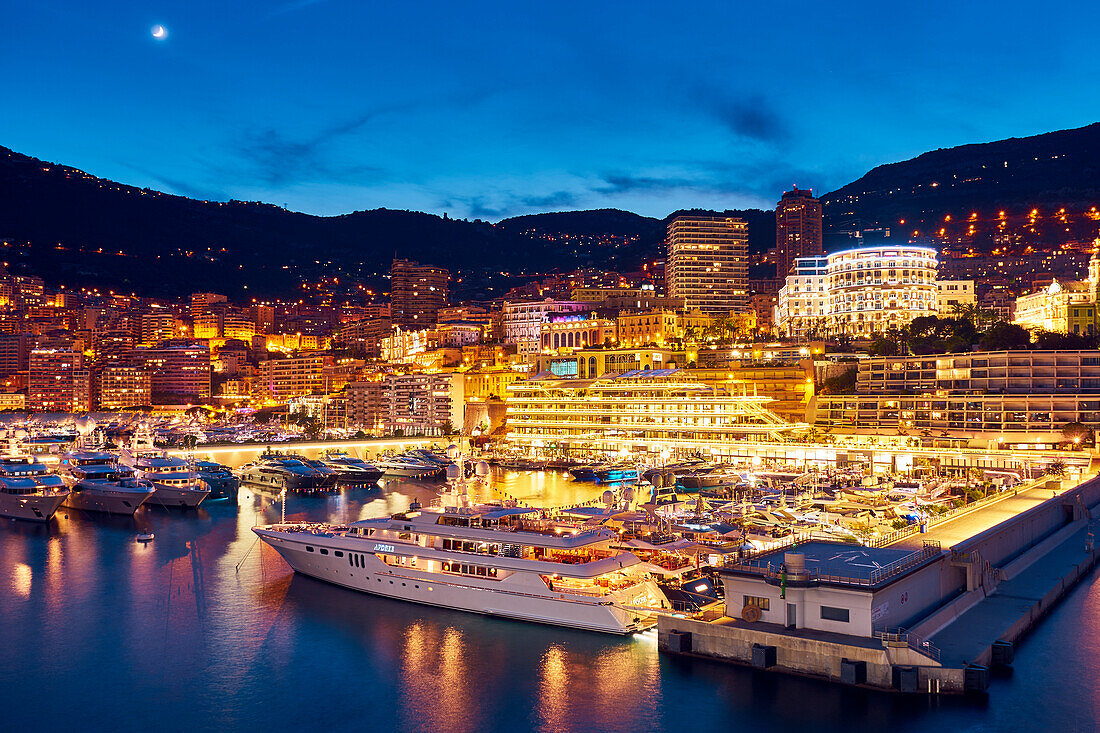 Montecarlo by night, Monaco, Principality of Monaco, Cote d'Azur, South of France, Western Europe, Europe