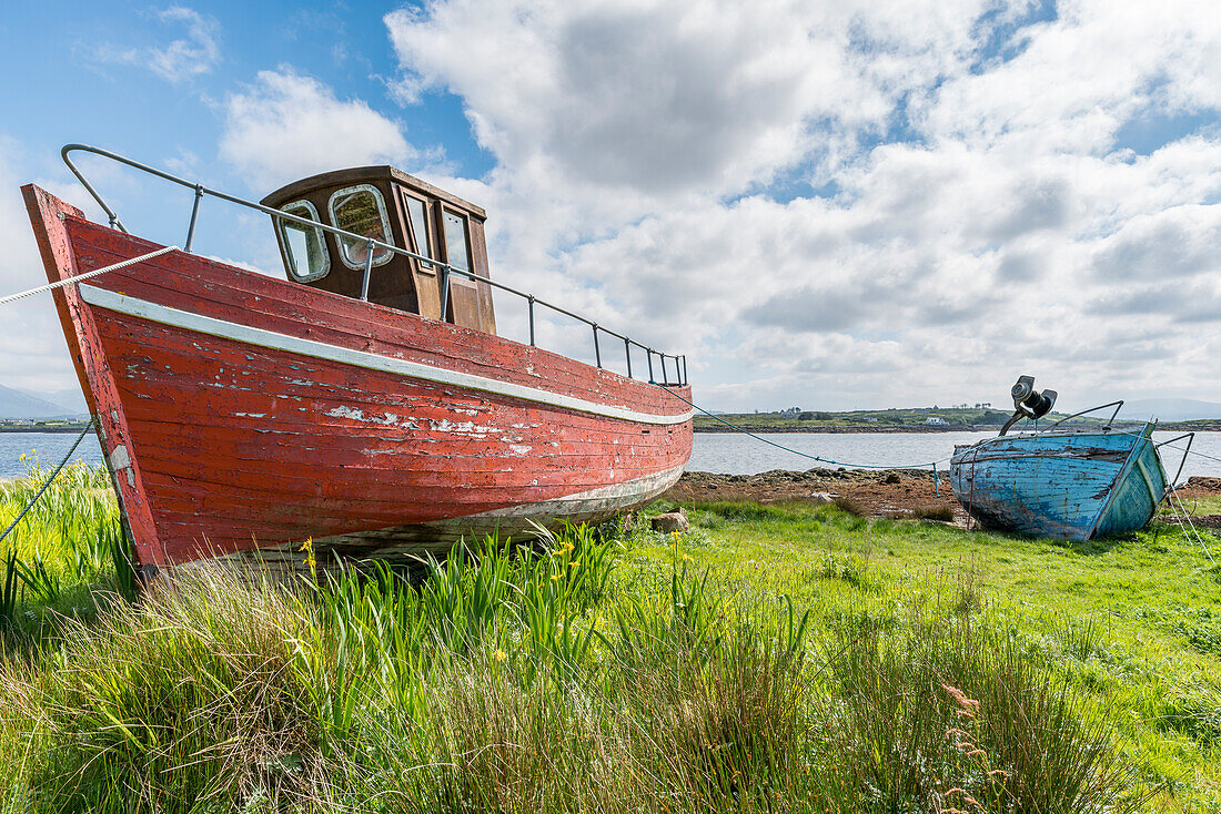 Wooden fishing boats in Roundstone, Co, Galway, Connacht province, Ireland