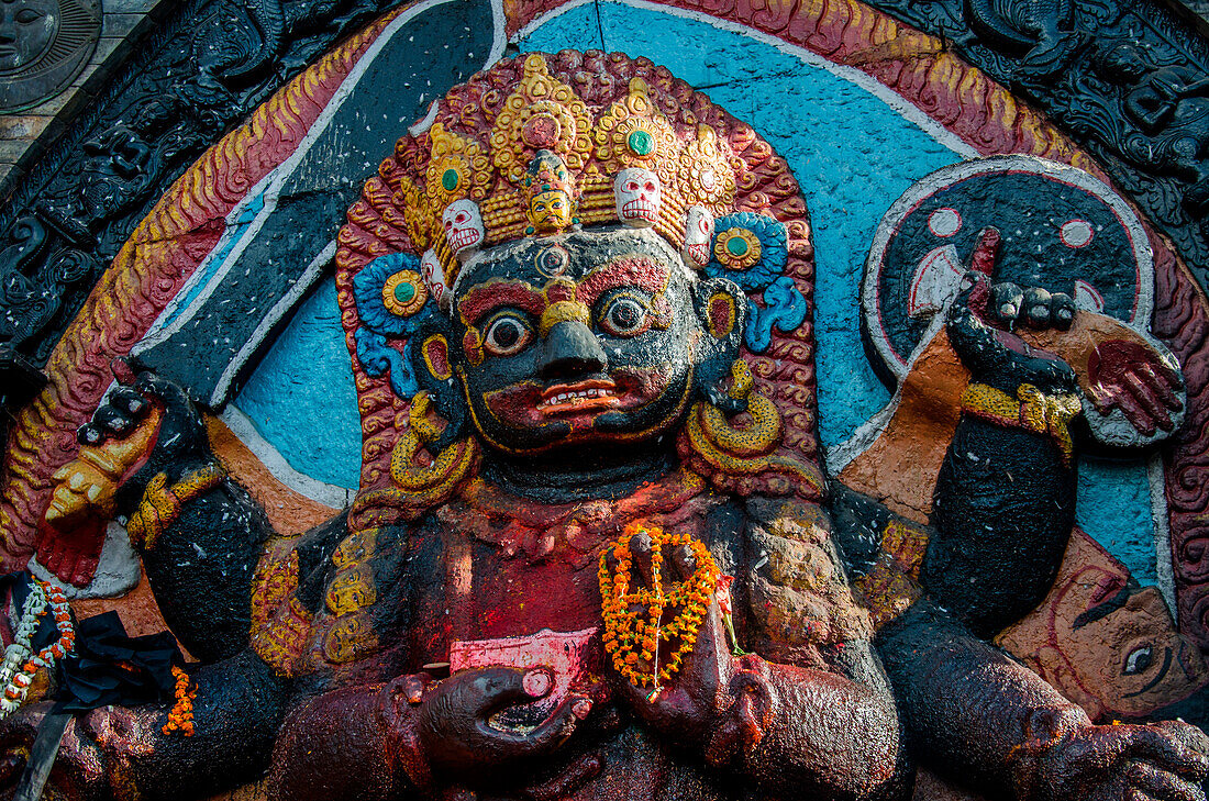 Kathmandu, Nepal, Asia, Details of a holy statue in Durbar square