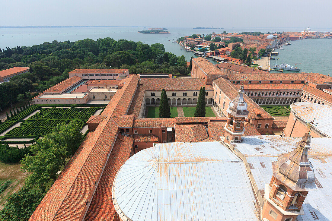 Europe, Italy, Veneto, Venice, View of the courtyards of San Giorgio Monastery and Giudecca island in Venice