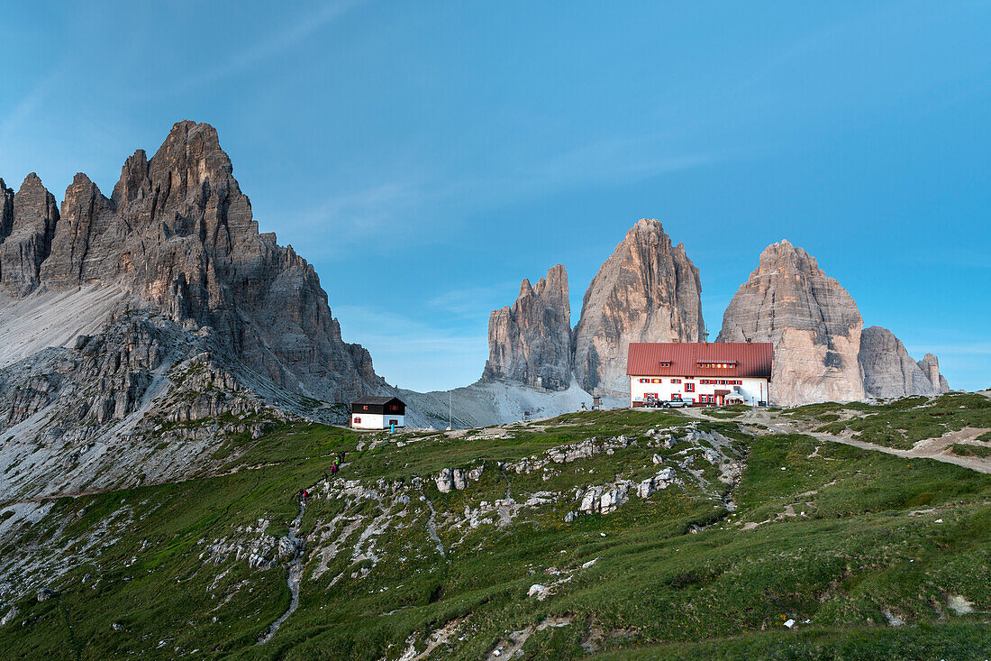 Sesto / Sexten, province of Bolzano, Dolomites, South Tyrol, Italy, Dusk at the Three Peaks of Lavaredo