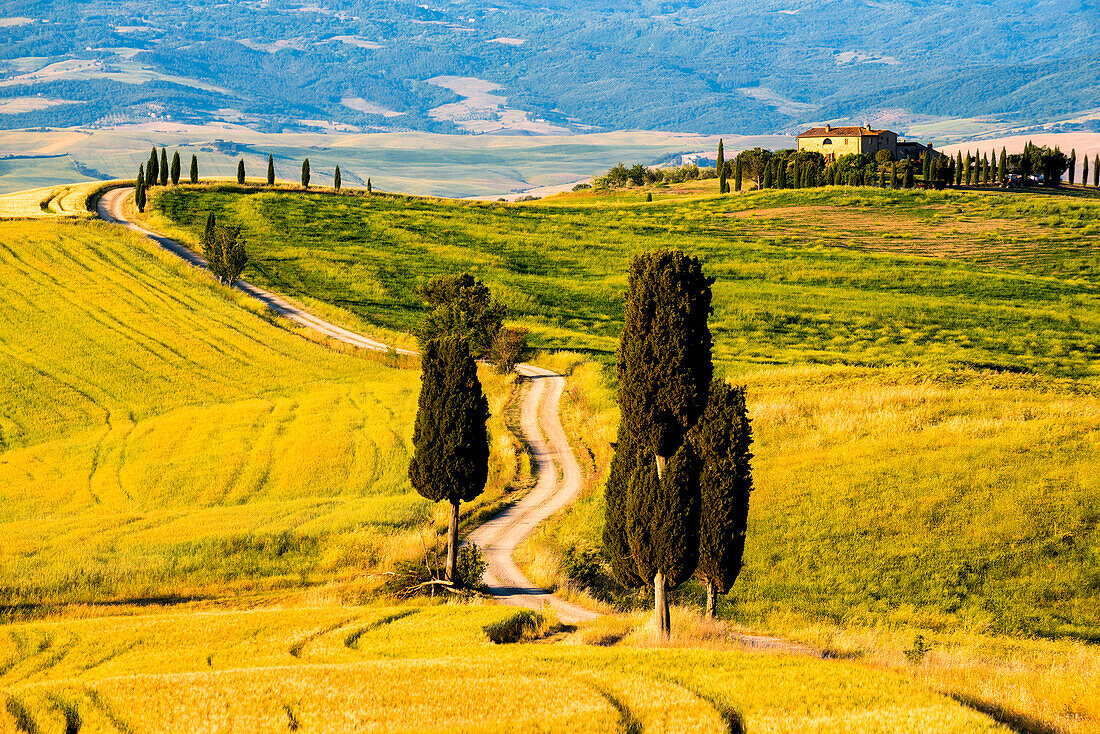 Rolling Hills im Orcia-Tal, Toskana, Provinz Siena, Italien, Europa