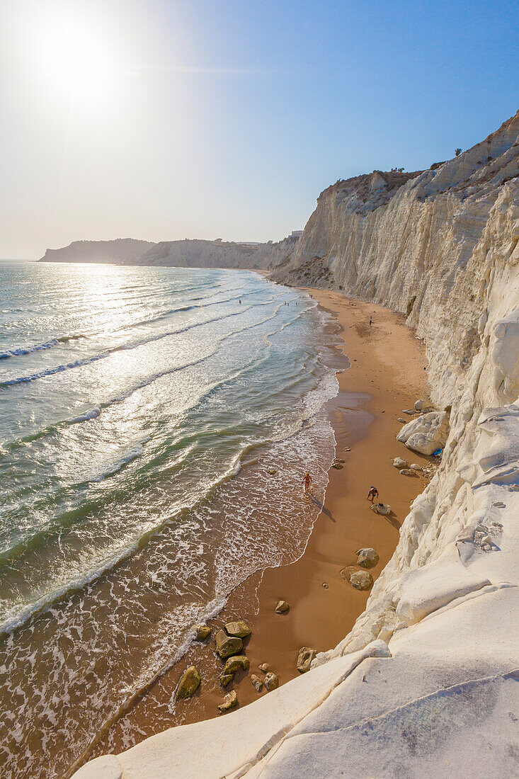 White cliffs known as Scala dei Turchi frame the turquoise sea Porto Empedocle province of Agrigento Sicily Italy Europe