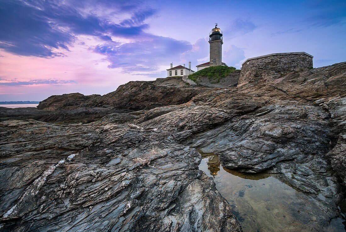 Beavertail Lighthouse at Sunset, Jamestown, Rhode Island.