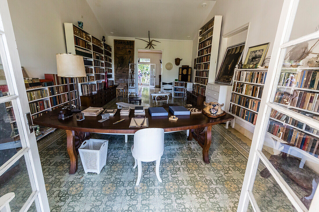 The library at Finca Vigia ,Finca La Vigia, the home of Ernest Hemingway in San Francisco de Paula Ward in Havana, Cuba, West Indies, Central America