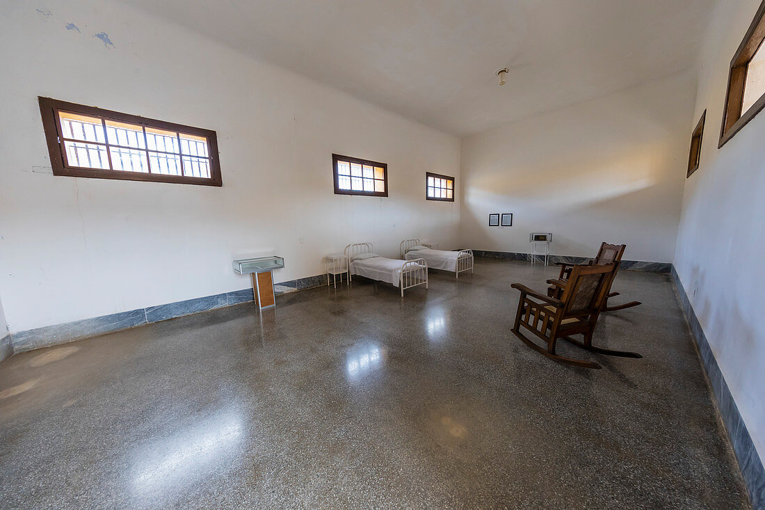 Das Zimmer in Presidio Modelo, in dem Fidel Castro und sein Bruder Raul inhaftiert waren, Isla de la Juventud, Kuba, Westindien, Mittelamerika