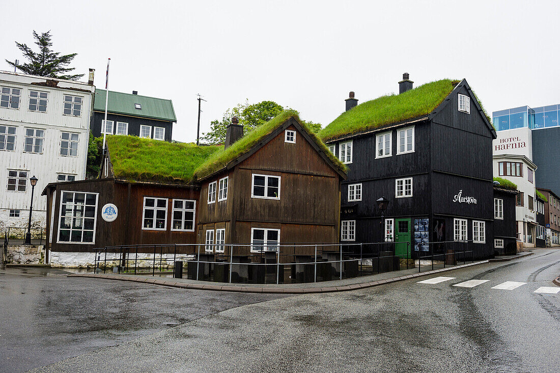 Grass roof houses in Torshavn, capital of Faroe Islands, Denmark, Europe