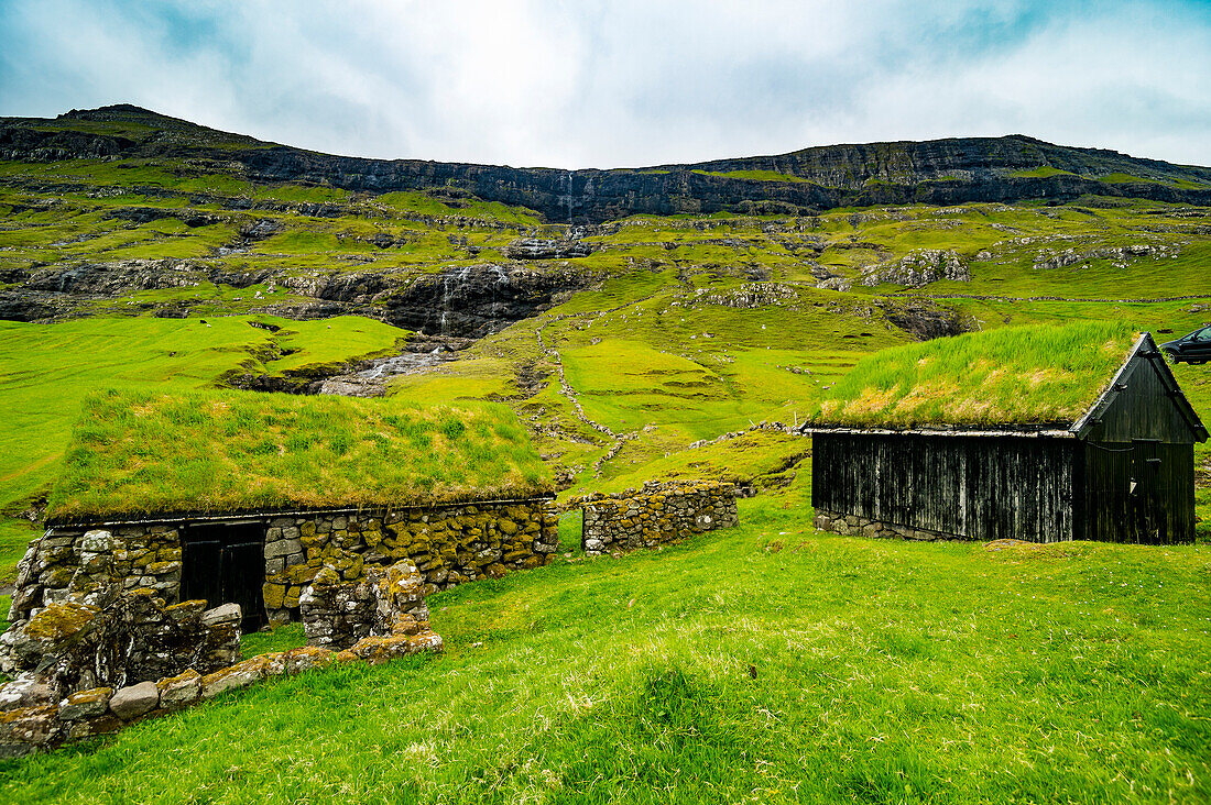 Museum of overgrown houses, Saksun, Streymoy, Faroe Islands, Denmark, Europe