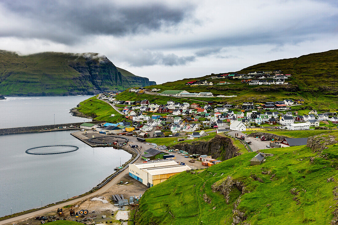 View over Eidi, Eysturoy, Faroe Islands, Denmark, Europe