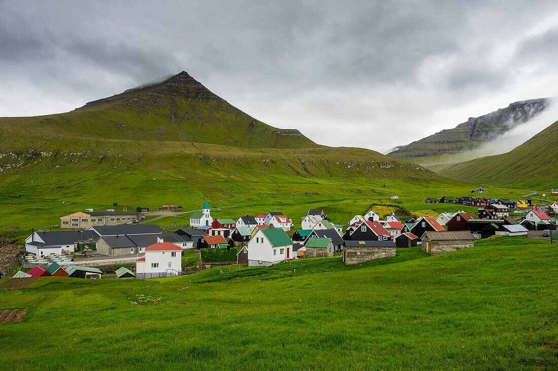 Colourful houses in the village of Gjogv, Estuyroy, Faroe Islands, Denmark, Europe