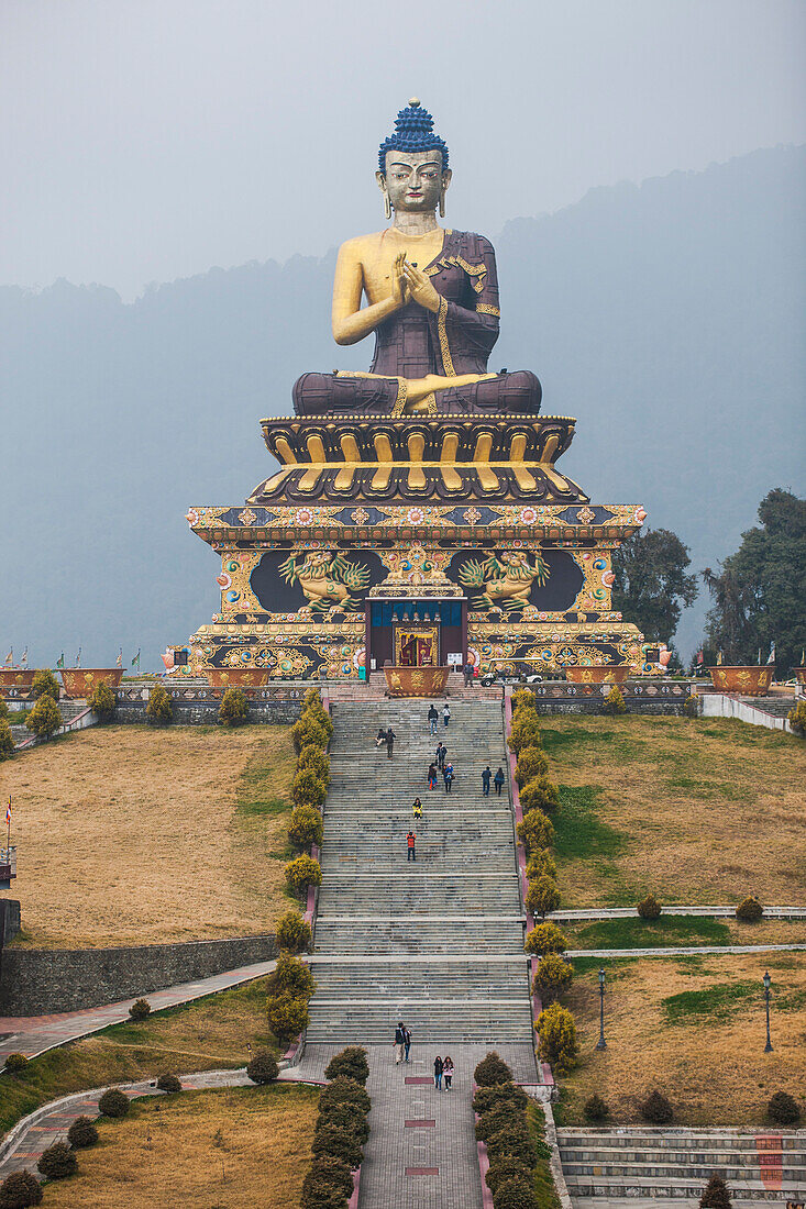 The Buddha Park of Ravangla ,Tathagata Tsal, with 130-foot high statue of the Buddha, situated near Rabong, Sikkim, India, Asia