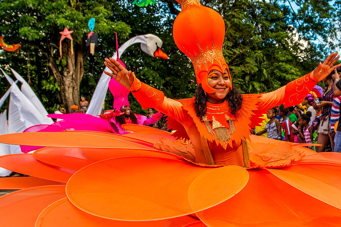 Caribbean participants in the International Carnival Seychelles, in Victoria, Mahe, Republic of Seychelles, Indian Ocean, Africa