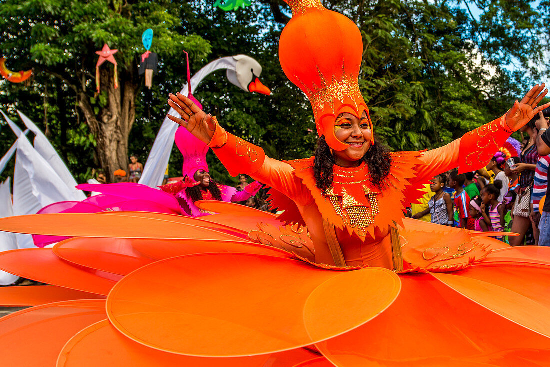 Karibische Teilnehmer am Internationalen Karneval der Seychellen, in Victoria, Mahe, Republik Seychellen, Indischer Ozean, Afrika
