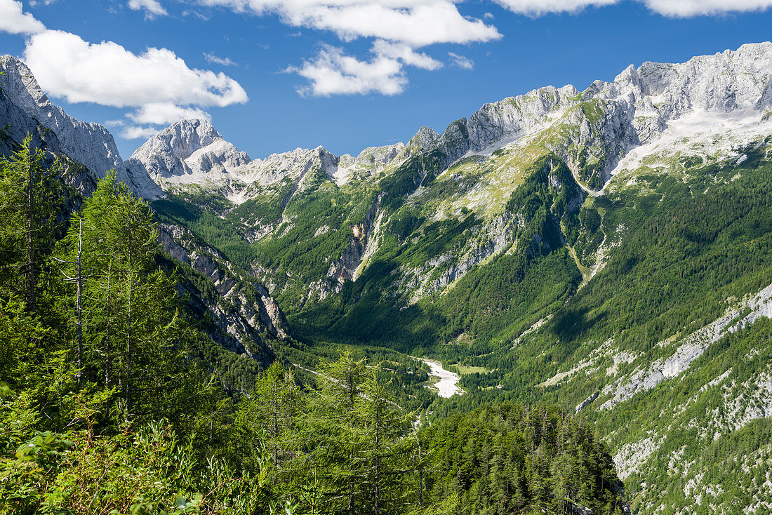 Blick auf den Mangart, Gorenjska, Oberkrain, Nationalpark Triglav, Julische Alpen, Slowenien