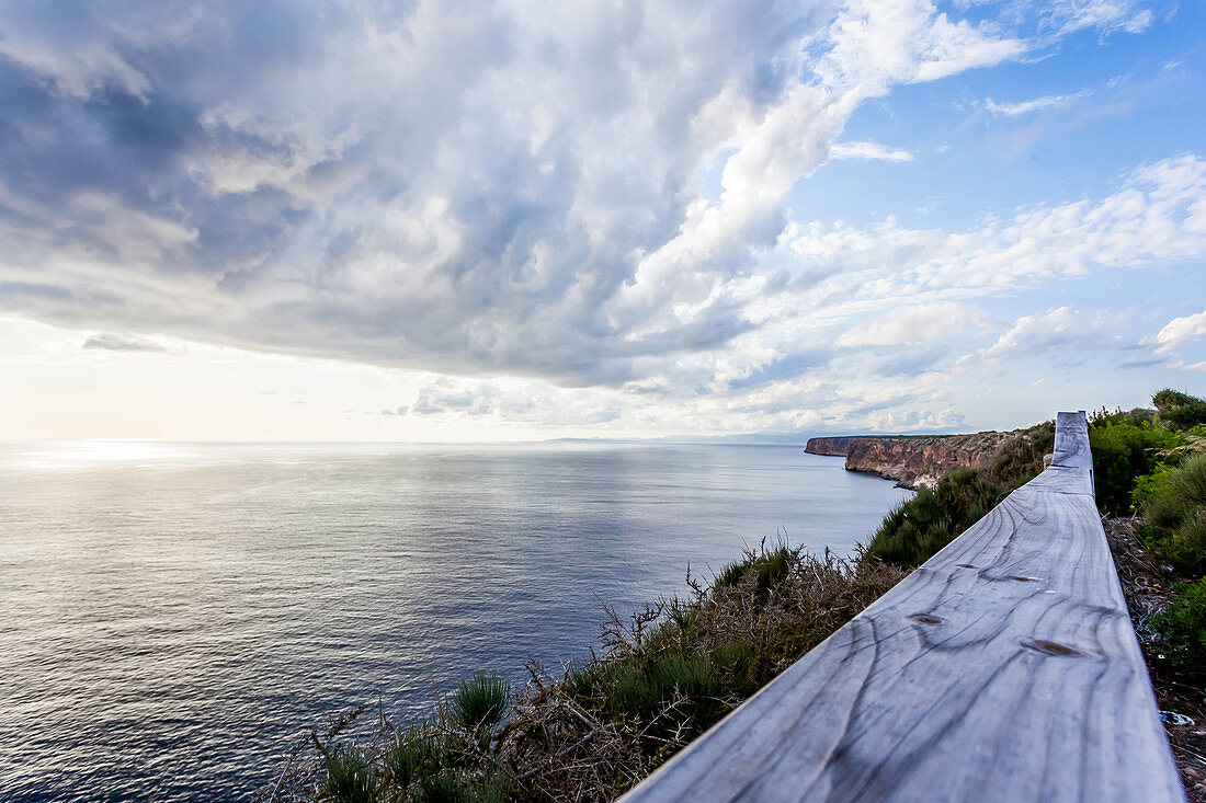 View from the terrace of the lighthouse Cap Blanc, Mallorca, Balearic Islands, Spain