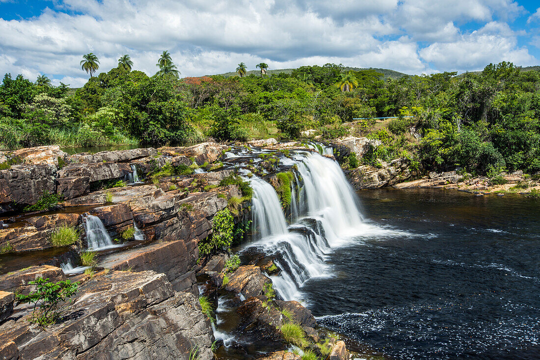 Beautiful natural scenery with Grande Waterfall in Cipo River, Serra do Cipo National Park, Minas Gerais, Brazil