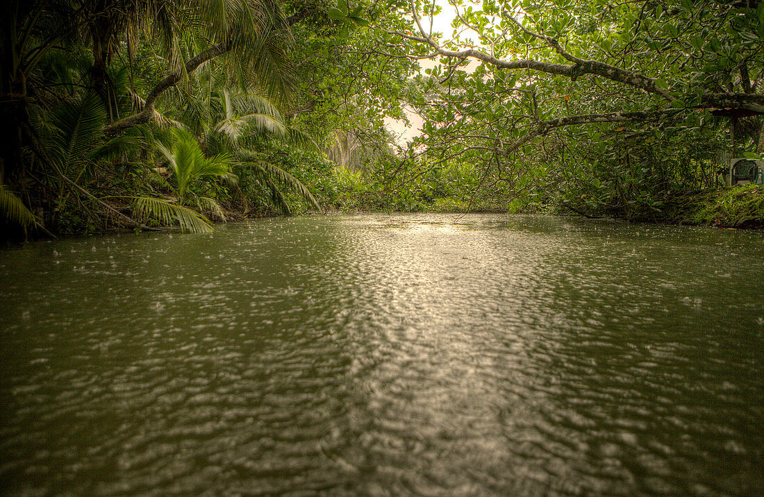 River at the entrance of the Cahuita National Park, Cahuita, Costa Rica..Costa Rica, officially the Republic of Costa Rica is a multilingual, multiethnic and multicultural country in Central America, bordered by Nicaragua to the north, Panama to the south