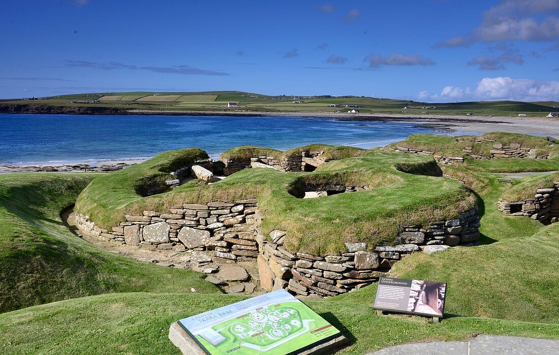 Archeolog. Sight of Skara Brae on the island of Mainland, Orkney Islands, outer Hebrides, Scotland