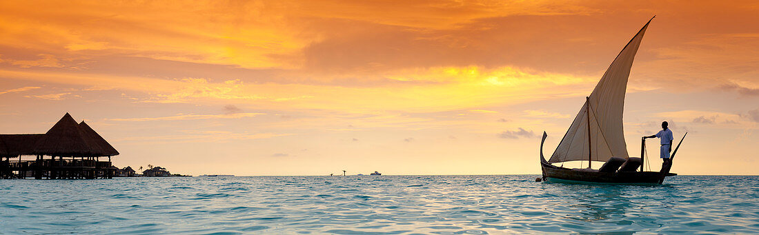 Traditional Maldivian sailboat at Gili Lankanfushi Resort, Maldives