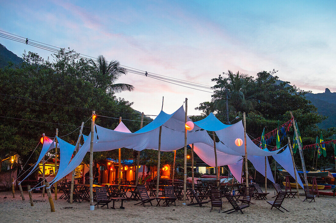 Tent on the beach of Vila do Abrao on the island Ilha Grande