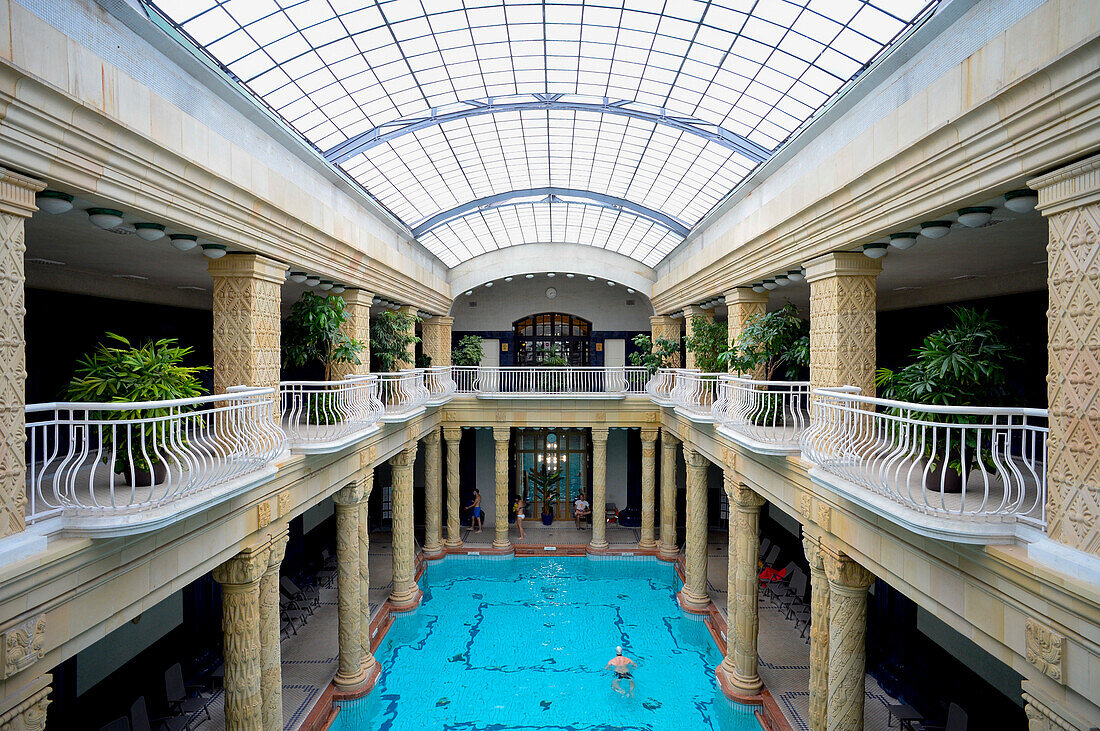 People in the interior of Gellert Bath, Buda, Budapest, Hungary