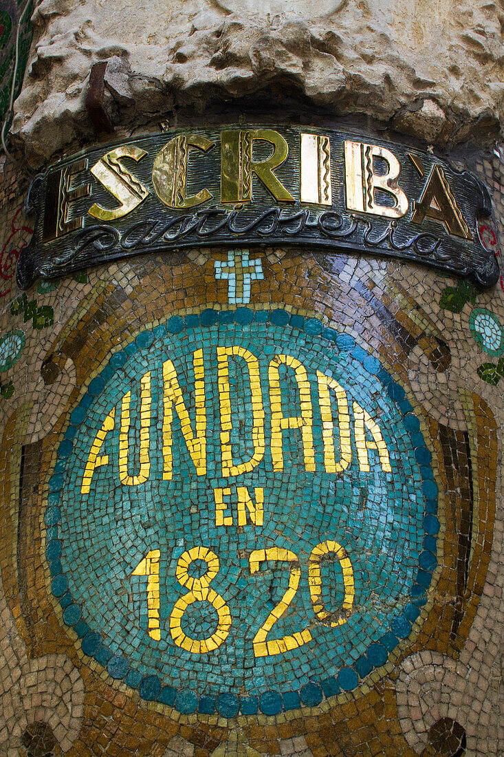 Spain, Catalonia, Barcelona, detail of the frontage of la Pasteria Escriba