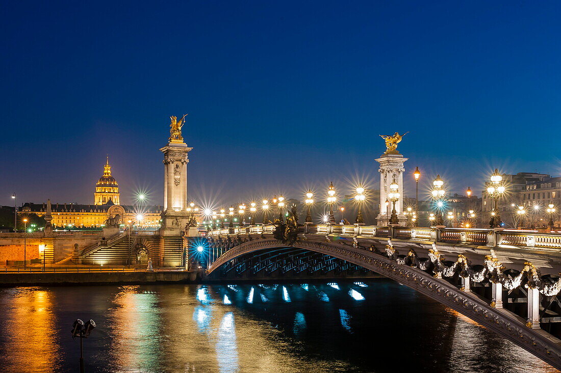 France, Paris, Alexandre III bridge at night