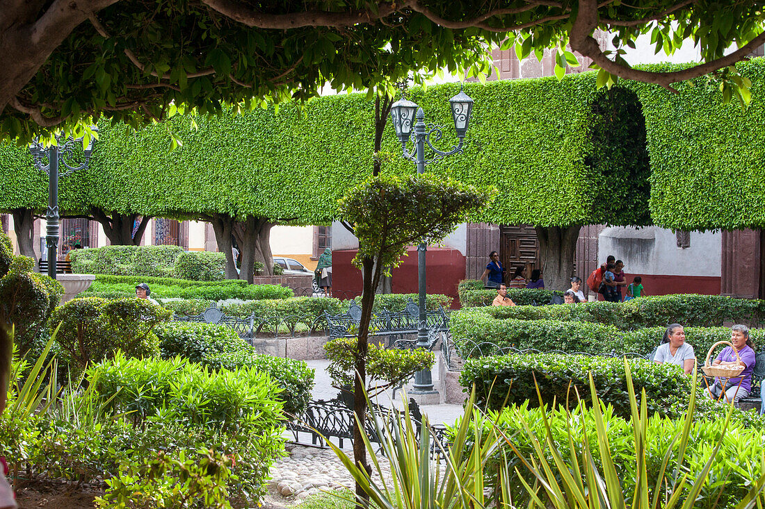 Mexico, State of Guanajuato, San Miguel de Allende, garden in front of San Francisco church