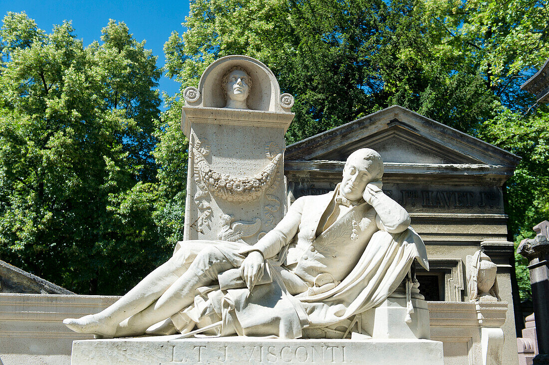 France, Paris 20th district. Pere Lachaise cemetery. Grave of the architect Louis Visconti (1791-1853), statue by Deharivel-Durocher