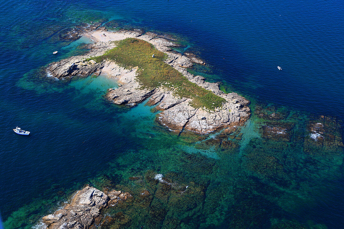 France, Western France, aerial view of Quiberon peninsula. Small island off the Pointe Conguel.