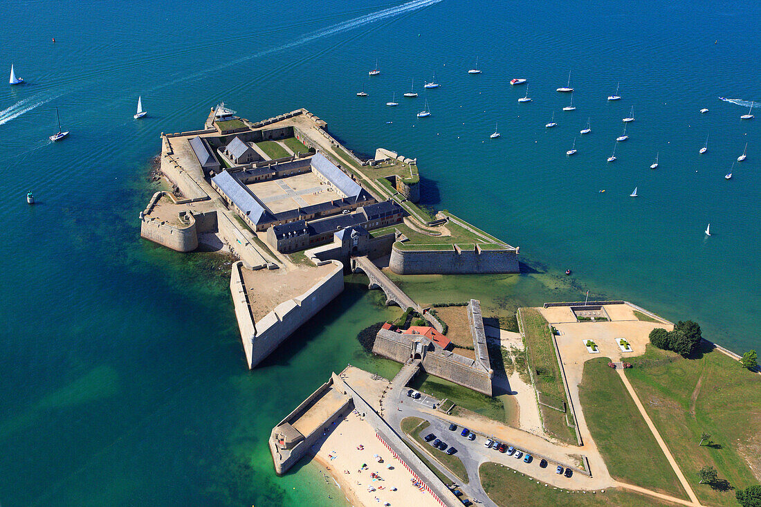 France, Brittany, Morbihan. Lorient. Port Louis citadel. Aerial view.