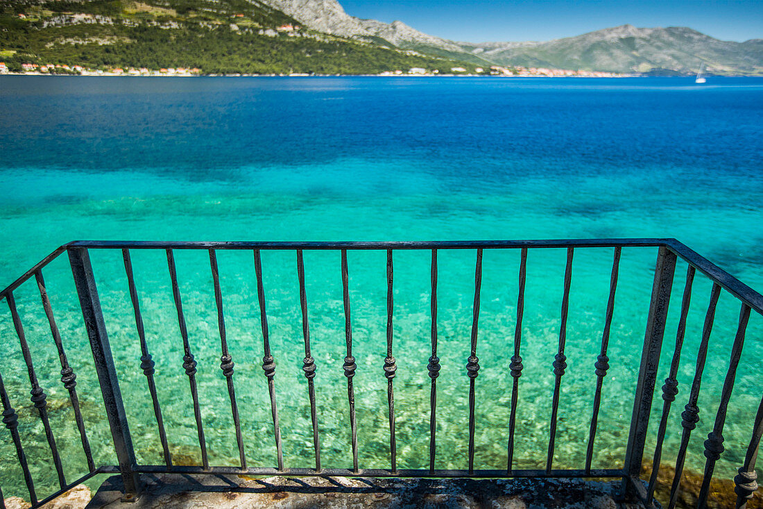 Balcony overlooking tranquil ocean