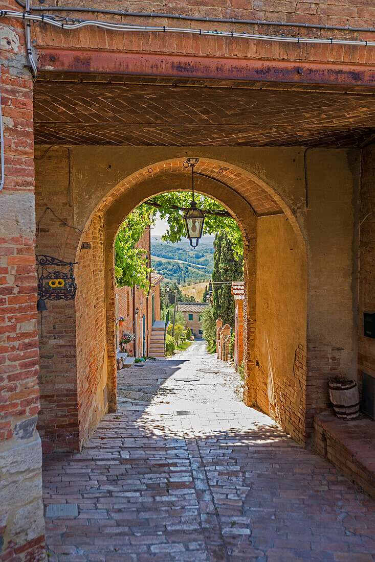 Arch over sidewalk in city