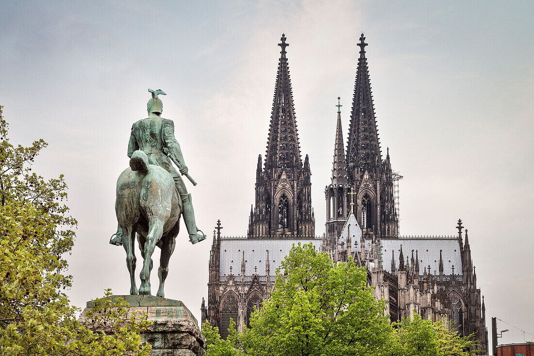 UNESCO World Heritage Cologne Cathedral, statue of Emperor WilhelmII, Cologne, North Rhine-Westphalia, Germany