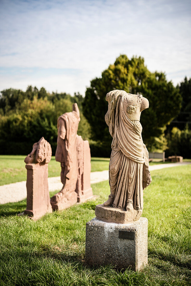 UNESCO World Heritage Limes roman border, statues at eastern fort Welzheim, Baden-Wuerttemberg, Germany