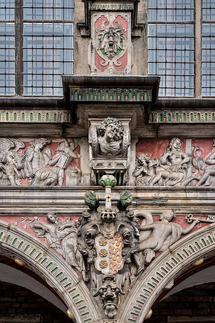 UNESCO World Heritage, Bremen town hall, detail of front facade, Hanseatic City Bremen, Germany