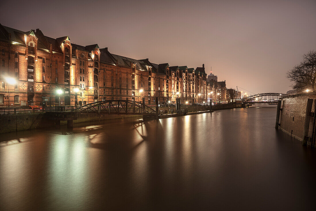 UNESCO World Heritage Speicherstadt - warehouse dock in the evening, Hamburg, Germany