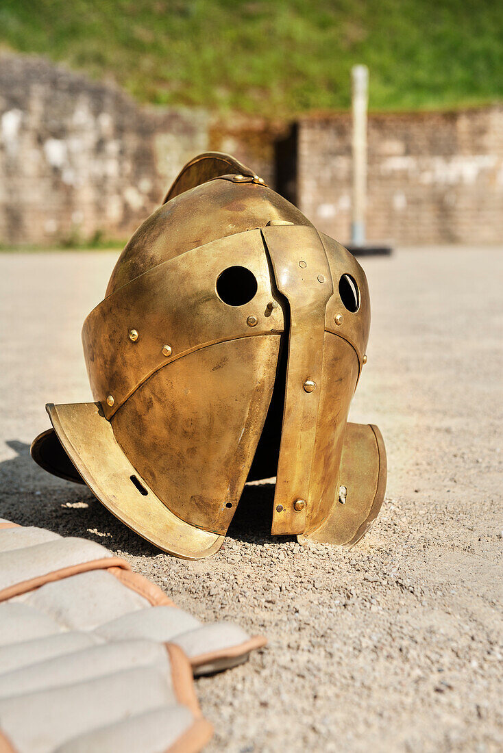 UNESCO World Heritage Trier, Gladiator equipment in the amphitheater, Trier, Rhineland-Palatinate, Germany