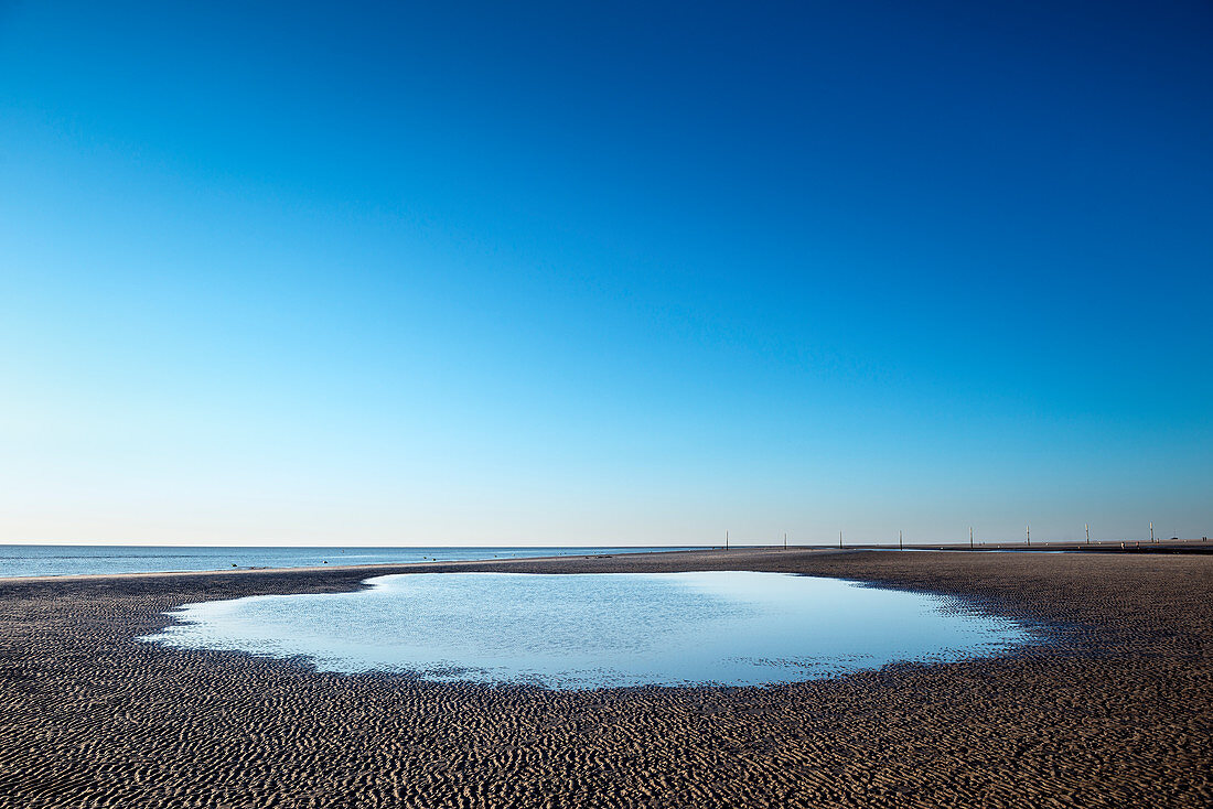 UNESCO Weltnaturerbe Wattenmeer, Strand von Sankt Peter-Ording während Ebbe, Schleswig-Holstein, Deutschland, Nordsee