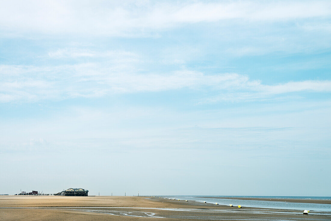 UNESCO World Heritage the Wadden Sea, low tide on the beach of St. Peter-Ording, Schleswig-Holstein, Germany, North Sea