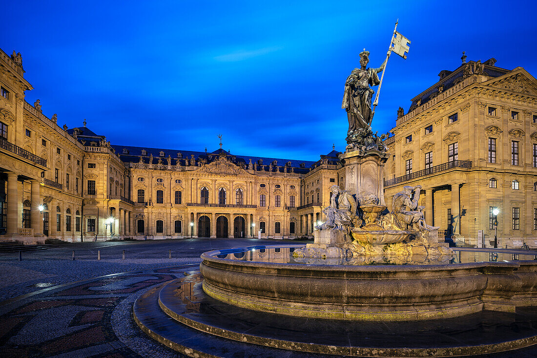 UNESCO World Heritage Wuerzburg residence at night, palace, Wuerzburg, Frankonia, Bavaria, Germany