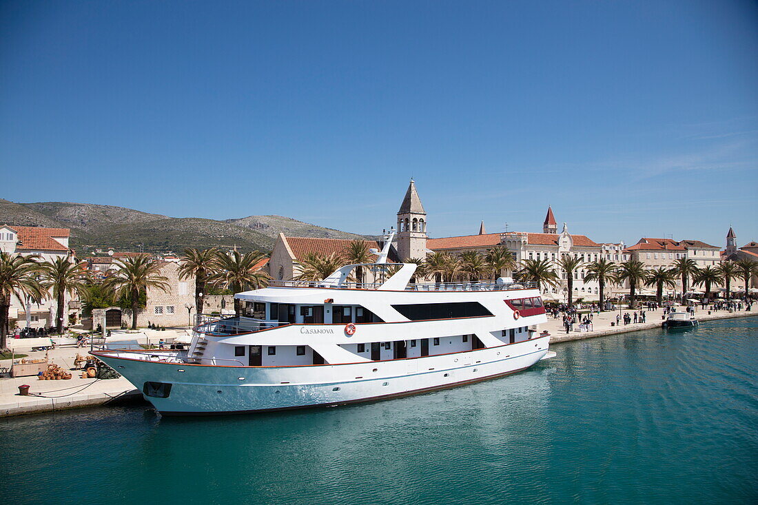 Cruise ship Casanova docked alongside seafront promenade in Old Town, Trogir, Split-Dalmatia, Croatia