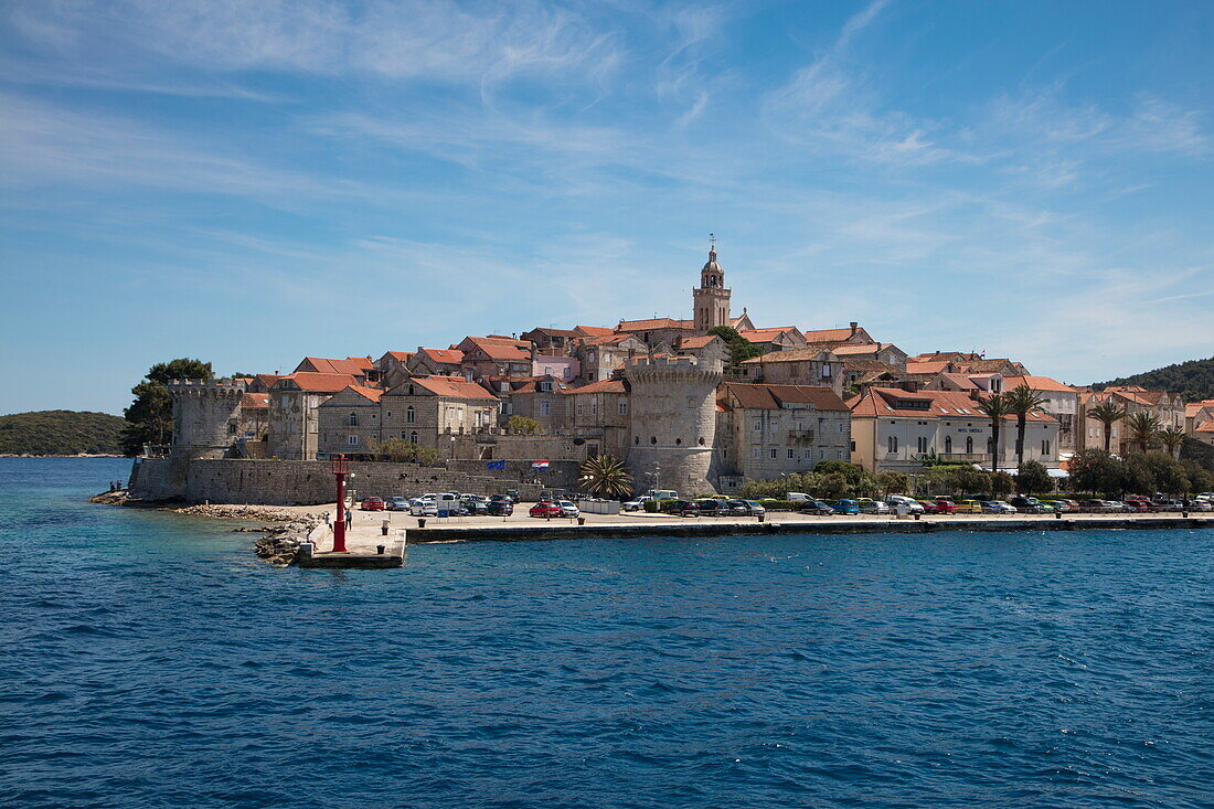 Altstadt von Kreuzfahrtschiff MS Romantic Star (Reisebüro Mittelthurgau) aus gesehen, Korcula, Dubrovnik-Neretva, Kroatien, Europa