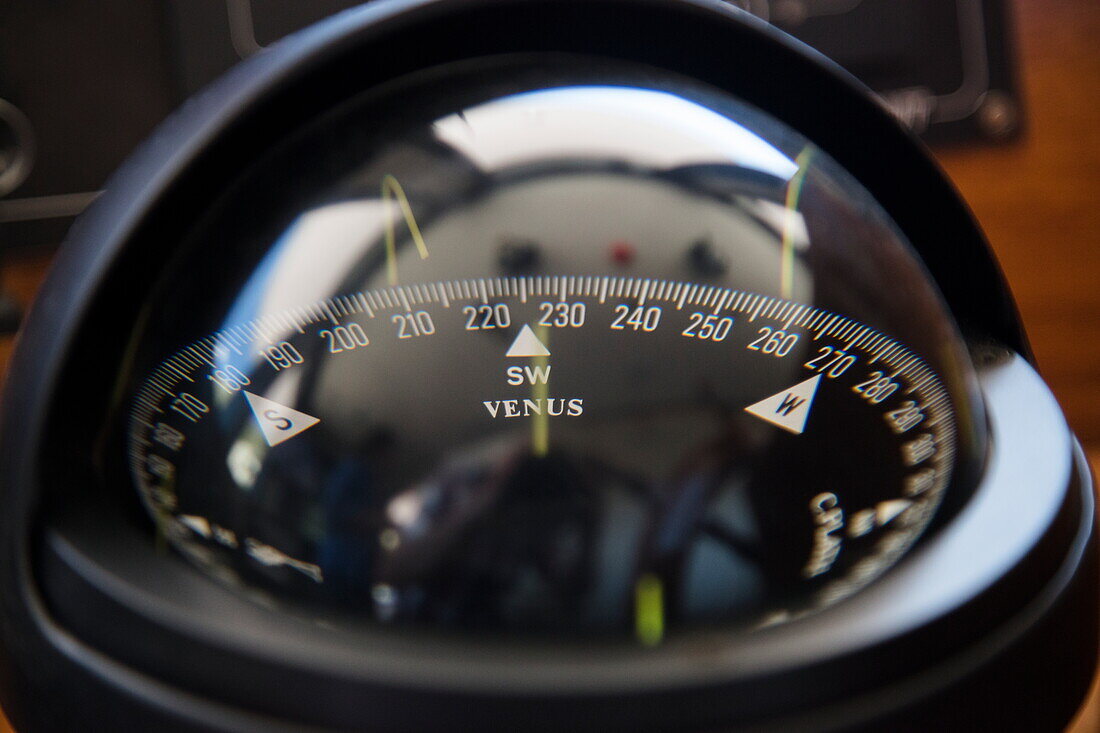 Compass on bridge of cruise ship MS Romantic Star (Reisebüro Mittelthurgau), Port of Gruz, near Dubrovnik, Dubrovnik-Neretva, Croatia