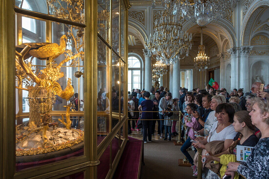 Crowds admire art in The Hermitage (Eremitage) museum complex, St. Petersburg, Russia