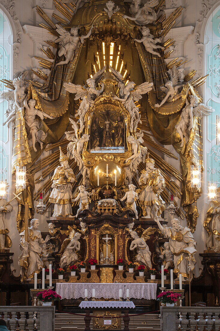 Altar inside Basilica minor of the Holy Trinity church, Gößweinstein, Franconia, Bavaria, Germany